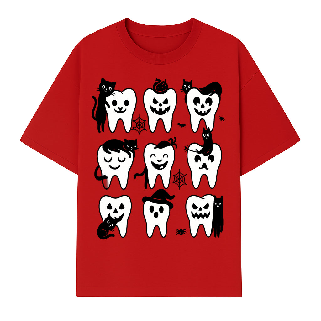 Halloween Tooth Design with Cats - Cute and Spooky Dental Art for Kids, Stickers, Apparel, and Home Decor - T-shirt 1758250148767.jpg