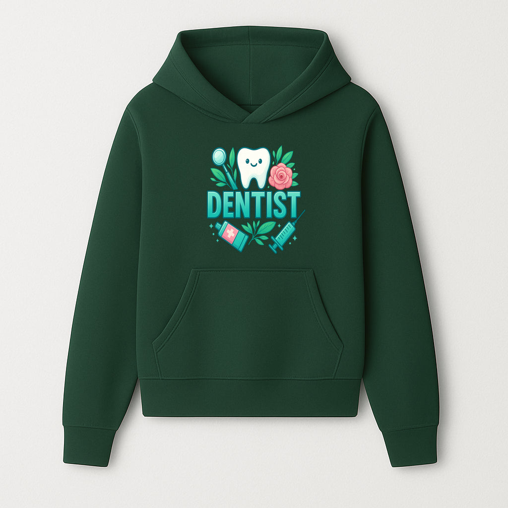 Cute Dentist Tooth Graphic with Tools, Floral Elements | Perfect for Dental Office Decor or Gifts | Fun Emotions in Dentistry Design - Hoodie 1758250148823.jpg