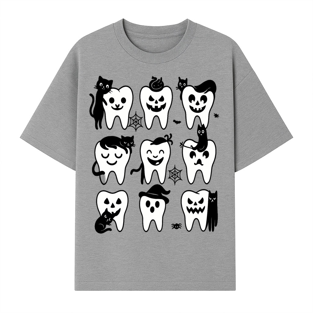 Halloween Tooth Design with Cats - Cute and Spooky Dental Art for Kids, Stickers, Apparel, and Home Decor - T-shirt 1758250148943.jpg