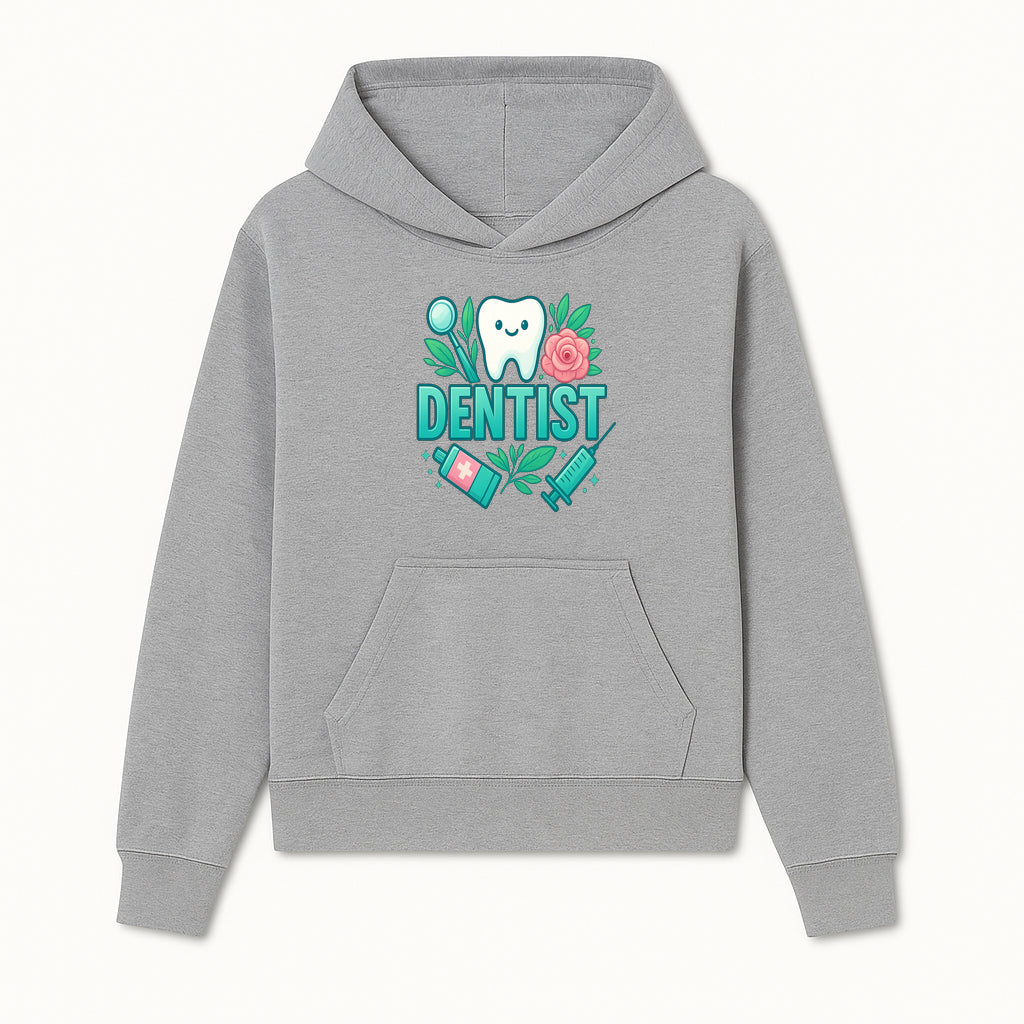 Cute Dentist Tooth Graphic with Tools, Floral Elements | Perfect for Dental Office Decor or Gifts | Fun Emotions in Dentistry Design - Hoodie 1758250148973.jpg