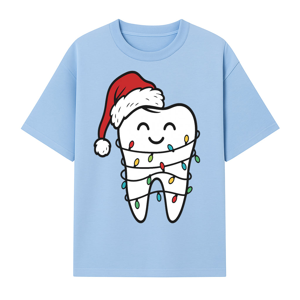 Cute Christmas Tooth Ornament with Santa Hat, Christmas Lights, Dental Holiday Decor, Funny Gift for Dentists and Tooth Lovers - T-shirt 1758250149061.jpg
