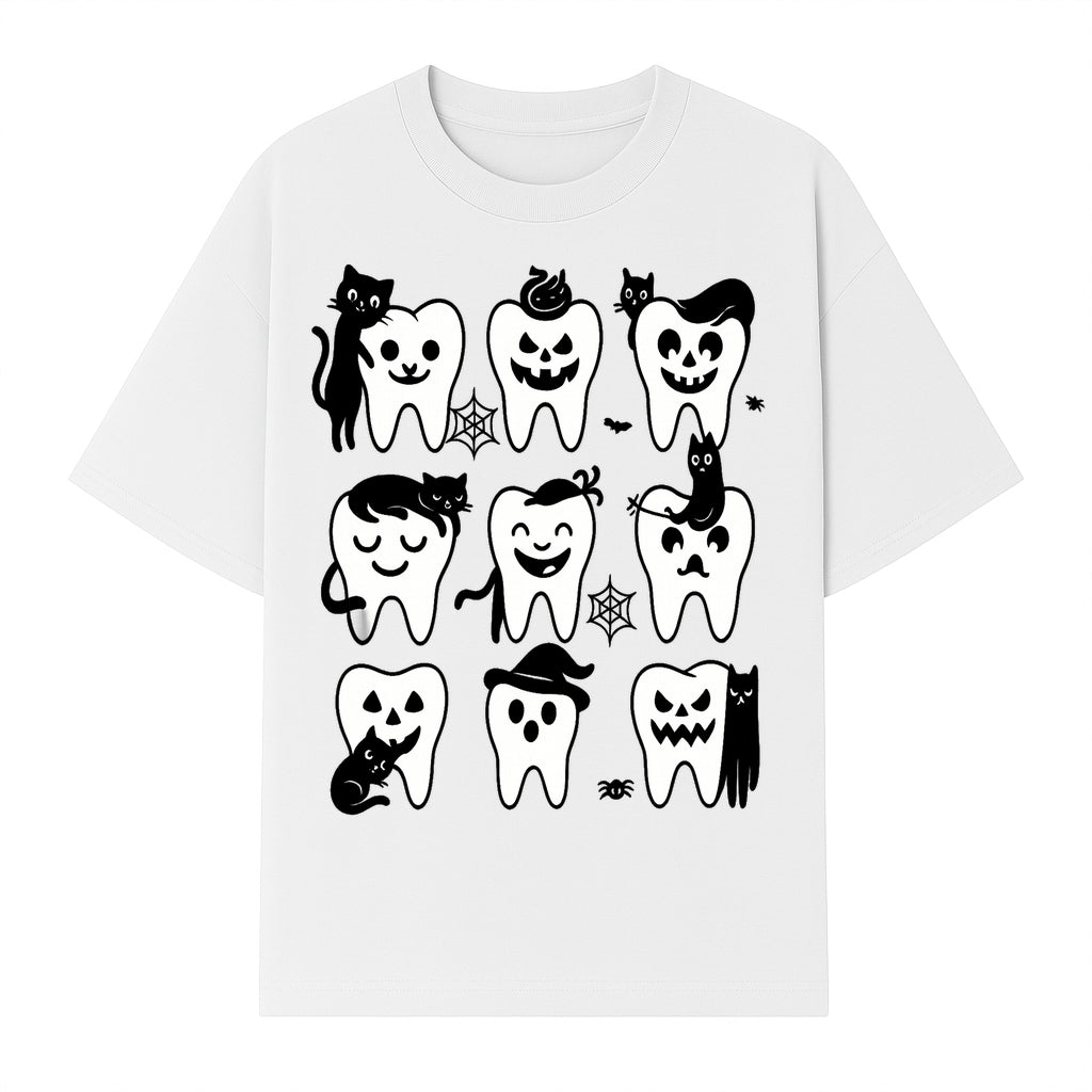 Halloween Tooth Design with Cats - Cute and Spooky Dental Art for Kids, Stickers, Apparel, and Home Decor - T-shirt 1758250149061.jpg