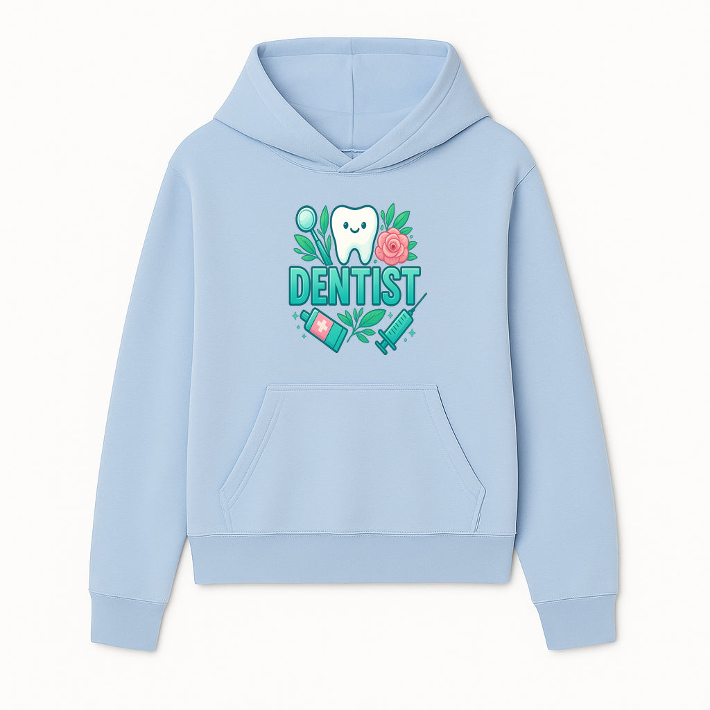 Cute Dentist Tooth Graphic with Tools, Floral Elements | Perfect for Dental Office Decor or Gifts | Fun Emotions in Dentistry Design - Hoodie 1758250149100.jpg