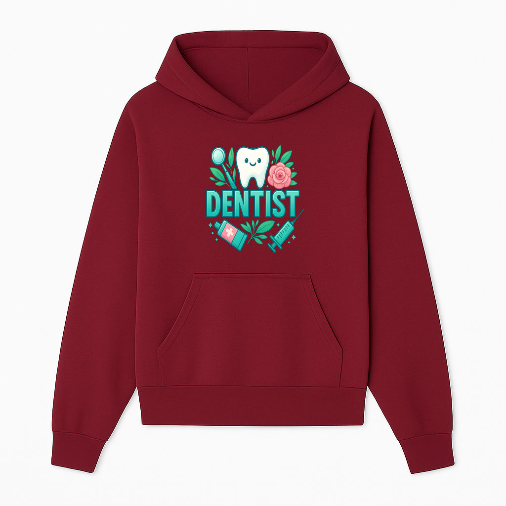 Cute Dentist Tooth Graphic with Tools, Floral Elements | Perfect for Dental Office Decor or Gifts | Fun Emotions in Dentistry Design - Hoodie 1758250149352.jpg