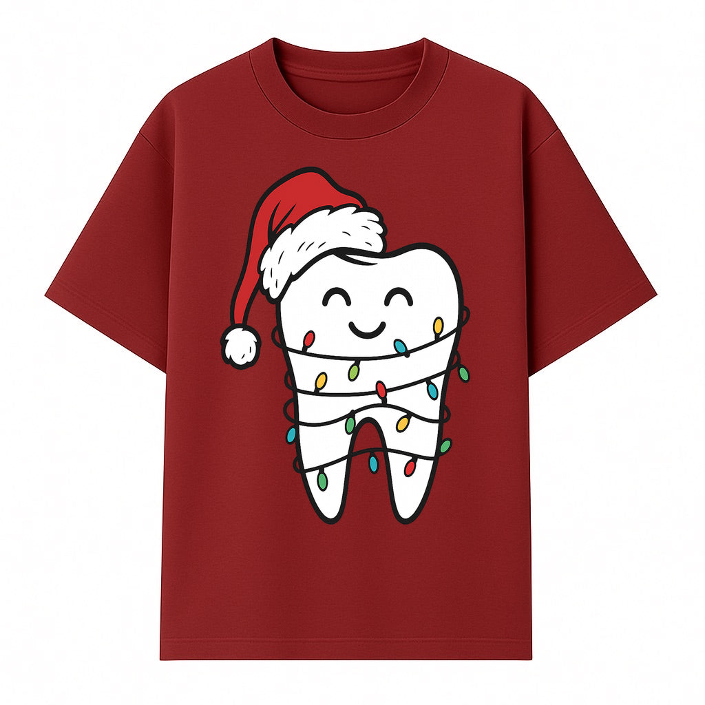 Cute Christmas Tooth Ornament with Santa Hat, Christmas Lights, Dental Holiday Decor, Funny Gift for Dentists and Tooth Lovers - T-shirt 1758250149390.jpg