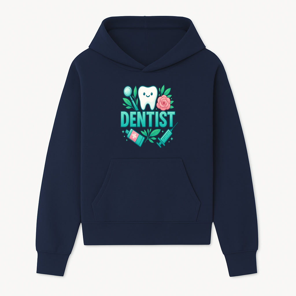 Cute Dentist Tooth Graphic with Tools, Floral Elements | Perfect for Dental Office Decor or Gifts | Fun Emotions in Dentistry Design - Hoodie 1758250149492.jpg