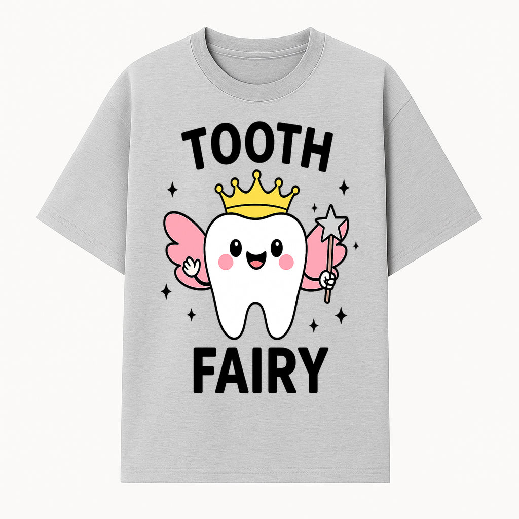 Tooth Fairy Cute Cartoon Tooth with Crown and Wand, Kids' Room Decor, Dental Theme, Children's Art, Nursery Wall Print - T-shirt 1758250149582.jpg