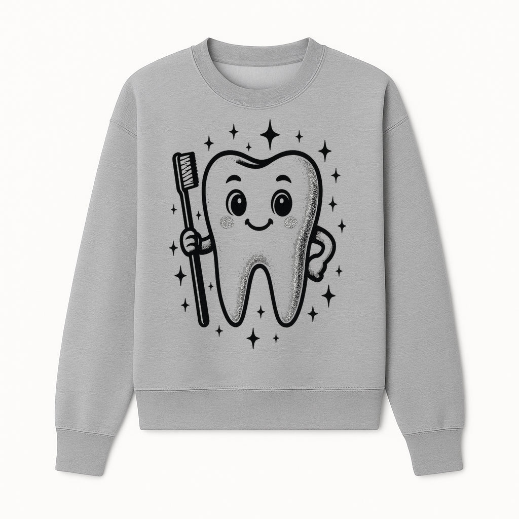 Cute Tooth Character with Toothbrush and Sparkles, Kids Dental Hygiene Art Print, Adorable Tooth Decor for Children's Room - Sweatshirt 1758250149625.jpg