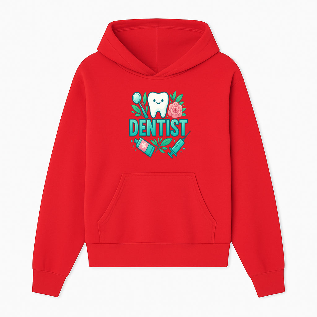 Cute Dentist Tooth Graphic with Tools, Floral Elements | Perfect for Dental Office Decor or Gifts | Fun Emotions in Dentistry Design - Hoodie 1758250149633.jpg