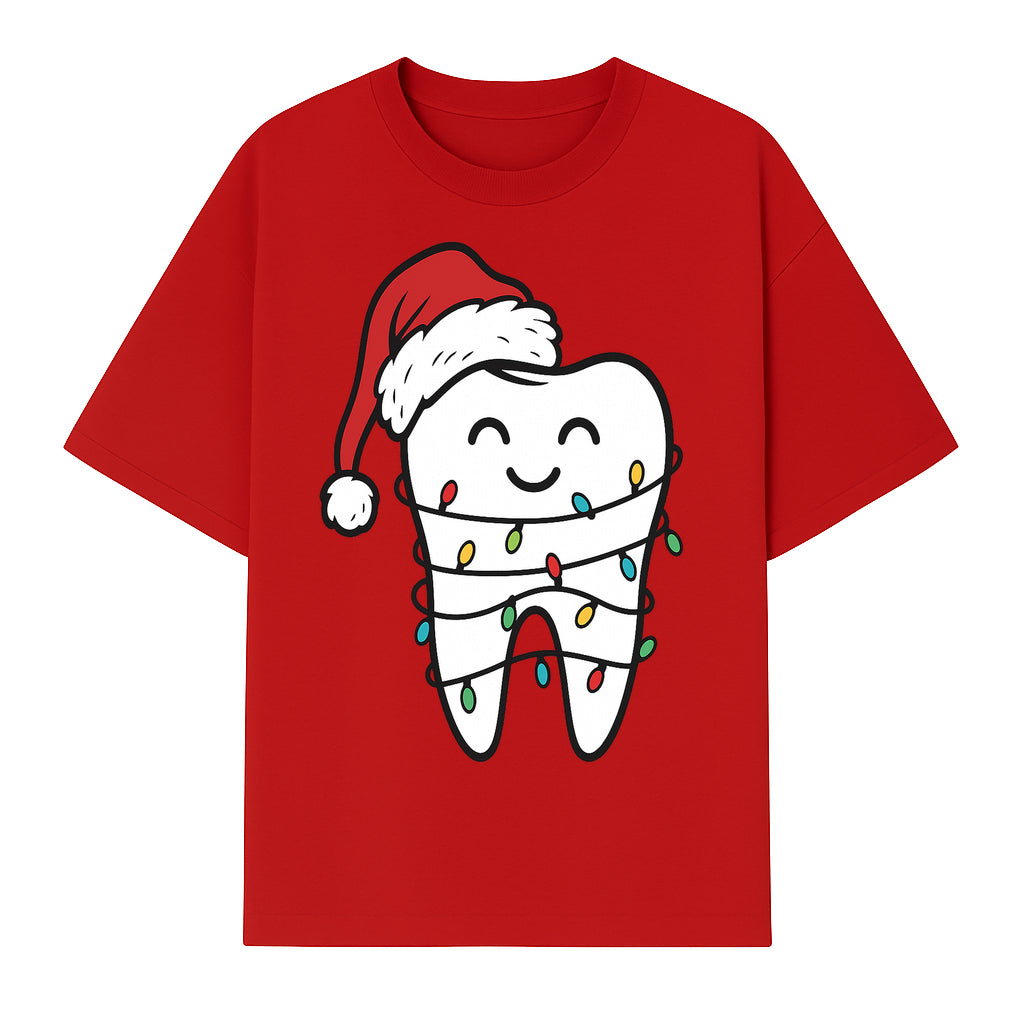 Cute Christmas Tooth Ornament with Santa Hat, Christmas Lights, Dental Holiday Decor, Funny Gift for Dentists and Tooth Lovers - T-shirt 1758250149659.jpg