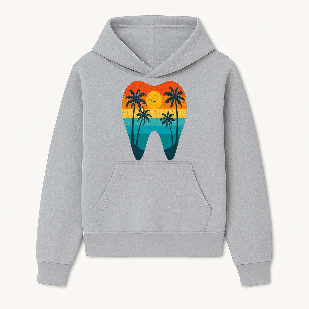 Tropical Sunset Tooth Art Print - Colorful Palm Trees Beach Design for Dental Office Decor, Dentistry Gifts, Summer Vibes - Hoodie 1758250149726.jpg