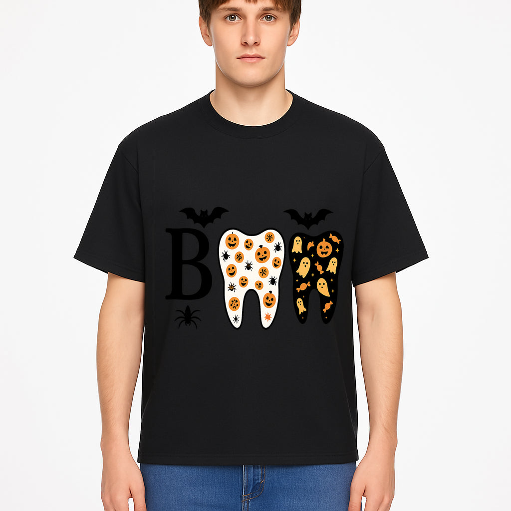Halloween Tooth Decor: Spooky Pumpkin & Ghost Patterns, Fun Dental Theme, Perfect for Trick-or-Treat Celebrations and Parties - T-shirt 1758250149762.jpg