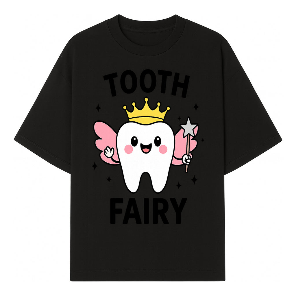 Tooth Fairy Cute Cartoon Tooth with Crown and Wand, Kids' Room Decor, Dental Theme, Children's Art, Nursery Wall Print - T-shirt 1758250149766.jpg