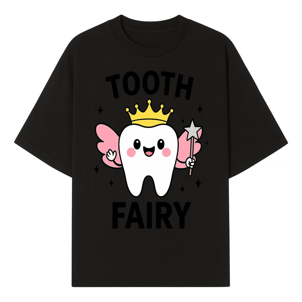 Tooth Fairy Cute Cartoon Tooth with Crown and Wand, Kids' Room Decor, Dental Theme, Children's Art, Nursery Wall Print - T-shirt 1758250149766.jpg