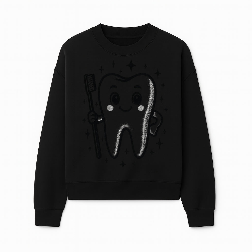 Cute Tooth Character with Toothbrush and Sparkles, Kids Dental Hygiene Art Print, Adorable Tooth Decor for Children's Room - Sweatshirt 1758250149770.jpg