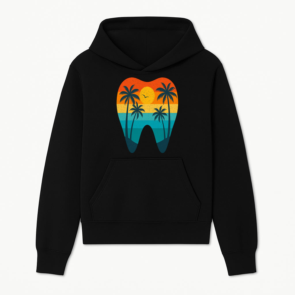 Tropical Sunset Tooth Art Print - Colorful Palm Trees Beach Design for Dental Office Decor, Dentistry Gifts, Summer Vibes - Hoodie 1758250149861.jpg