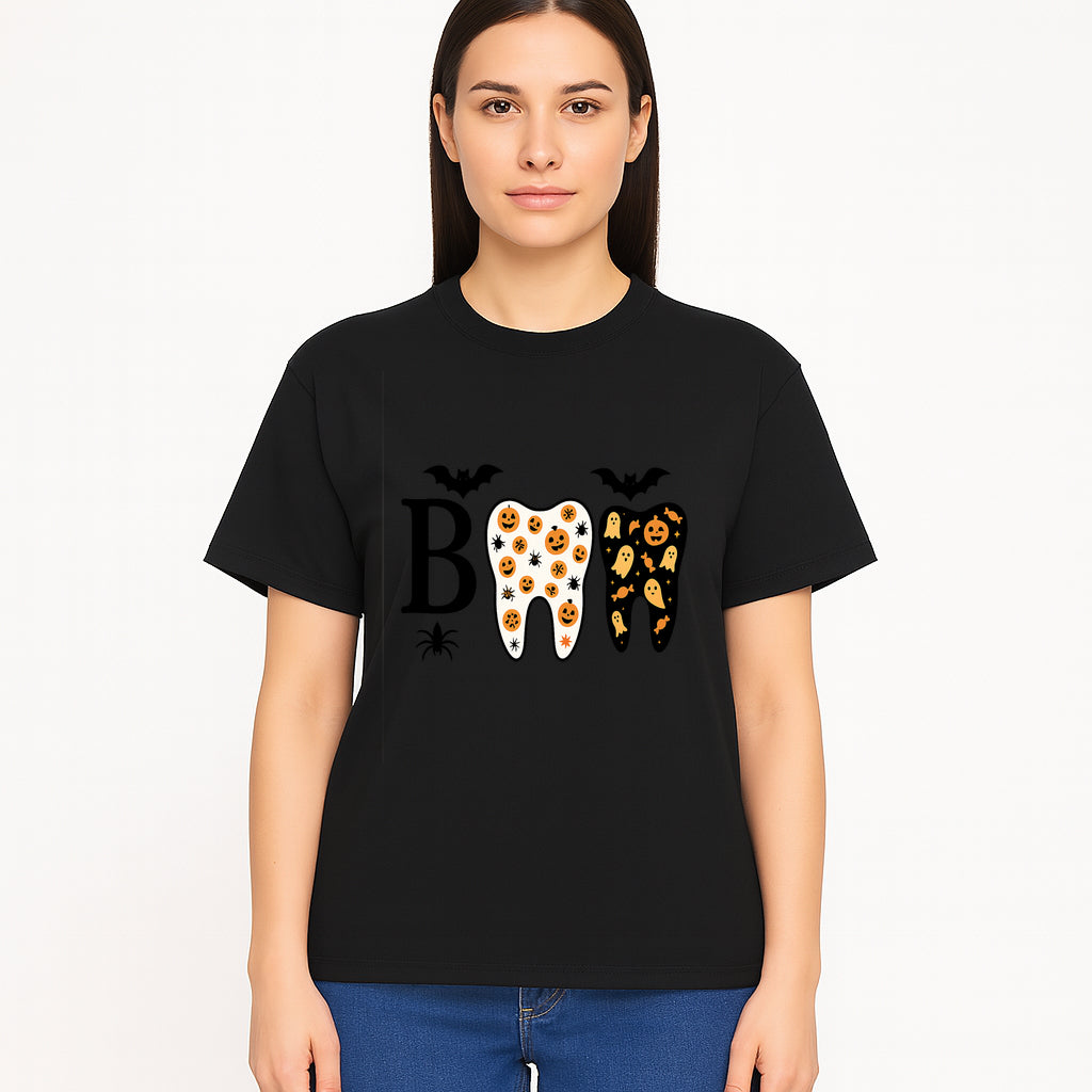 Halloween Tooth Decor: Spooky Pumpkin & Ghost Patterns, Fun Dental Theme, Perfect for Trick-or-Treat Celebrations and Parties - T-shirt 1758250149881.jpg