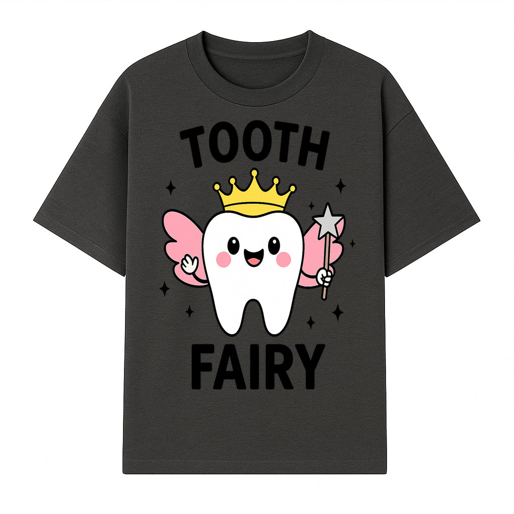 Tooth Fairy Cute Cartoon Tooth with Crown and Wand, Kids' Room Decor, Dental Theme, Children's Art, Nursery Wall Print - T-shirt 1758250149913.jpg
