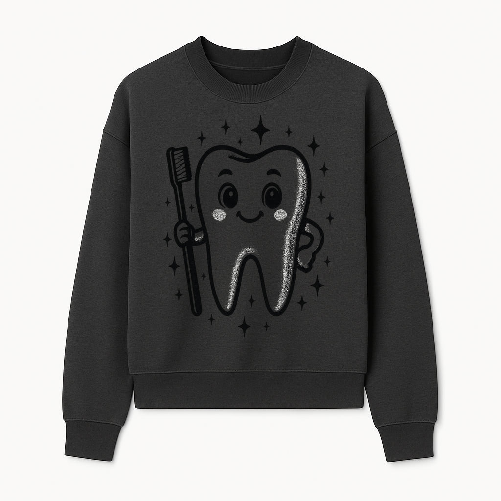 Cute Tooth Character with Toothbrush and Sparkles, Kids Dental Hygiene Art Print, Adorable Tooth Decor for Children's Room - Sweatshirt 1758250149914.jpg