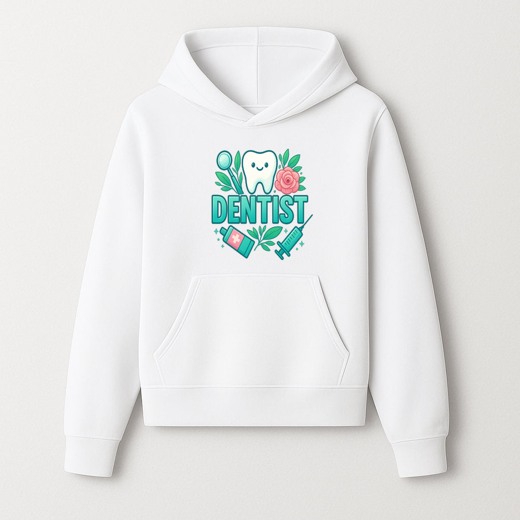 Cute Dentist Tooth Graphic with Tools, Floral Elements | Perfect for Dental Office Decor or Gifts | Fun Emotions in Dentistry Design - Hoodie 1758250149927.jpg
