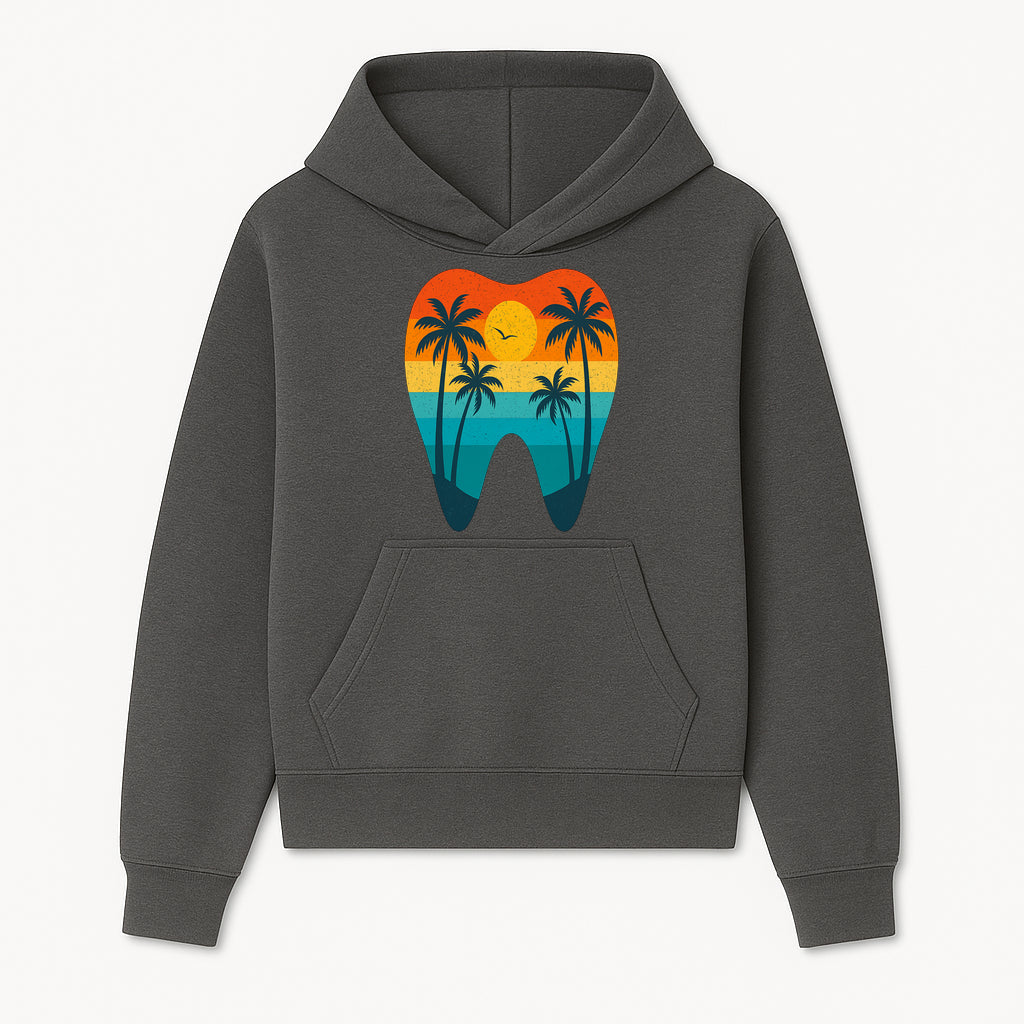 Tropical Sunset Tooth Art Print - Colorful Palm Trees Beach Design for Dental Office Decor, Dentistry Gifts, Summer Vibes - Hoodie 1758250150036.jpg