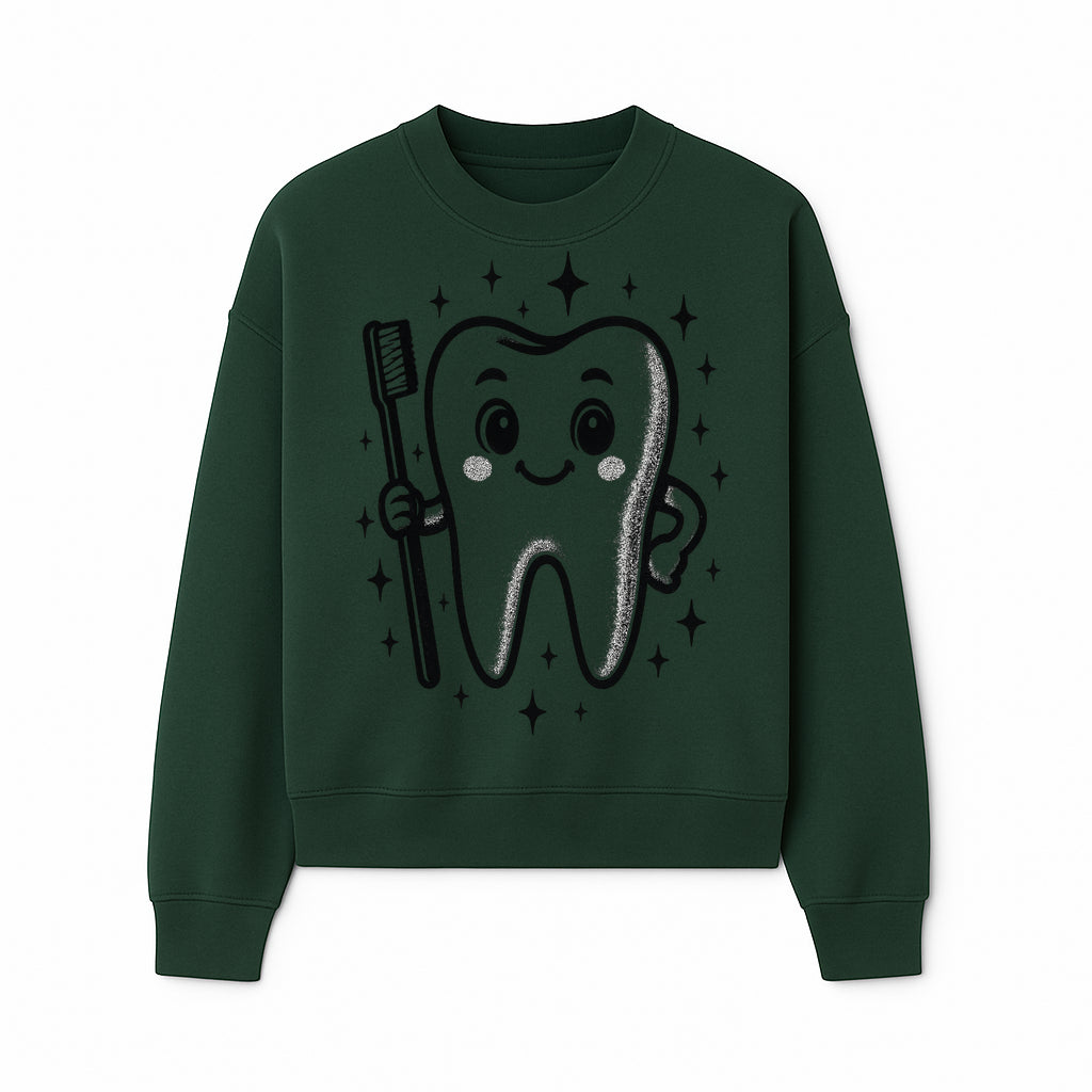 Cute Tooth Character with Toothbrush and Sparkles, Kids Dental Hygiene Art Print, Adorable Tooth Decor for Children's Room - Sweatshirt 1758250150079.jpg