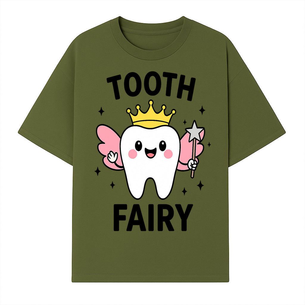 Tooth Fairy Cute Cartoon Tooth with Crown and Wand, Kids' Room Decor, Dental Theme, Children's Art, Nursery Wall Print - T-shirt 1758250150131.jpg