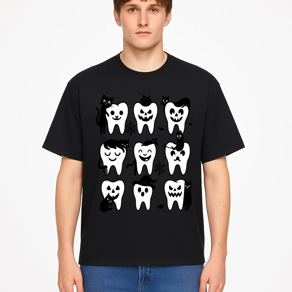 Halloween Tooth Design with Cats - Cute and Spooky Dental Art for Kids, Stickers, Apparel, and Home Decor - T-shirt 1758250150194.jpg