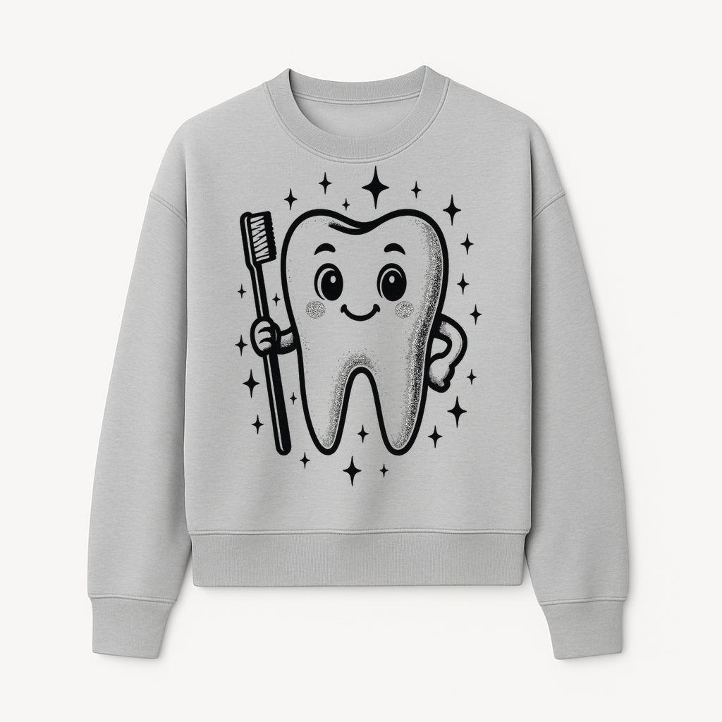 Cute Tooth Character with Toothbrush and Sparkles, Kids Dental Hygiene Art Print, Adorable Tooth Decor for Children's Room - Sweatshirt 1758250150222.jpg