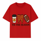 Tis the Season Fall Decor: Pumpkin Coffee, Leafy Tooth, Football Theme Gift for Dental Hygiene, Autumn Collection - T-shirt 1758250150280.jpg