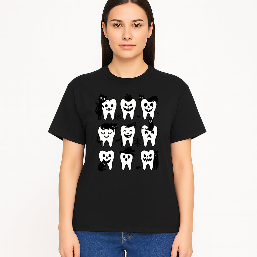 Halloween Tooth Design with Cats - Cute and Spooky Dental Art for Kids, Stickers, Apparel, and Home Decor - T-shirt 1758250150333.jpg