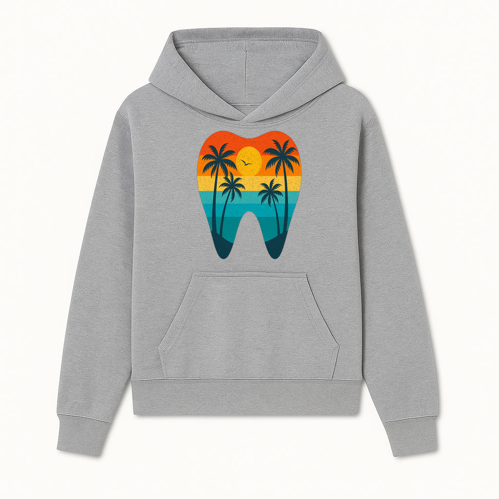 Tropical Sunset Tooth Art Print - Colorful Palm Trees Beach Design for Dental Office Decor, Dentistry Gifts, Summer Vibes - Hoodie 1758250150337.jpg