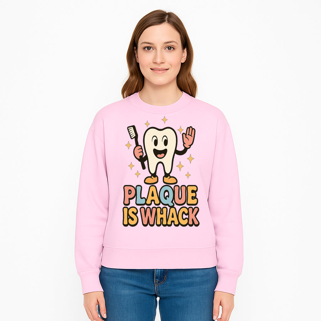 Funny Tooth Plaque Humor Shirt | Plaque is Whack | Cute Dental Cartoon Design | Perfect for Kids & Dental Hygienists - Sweatshirt 1758250150369.jpg
