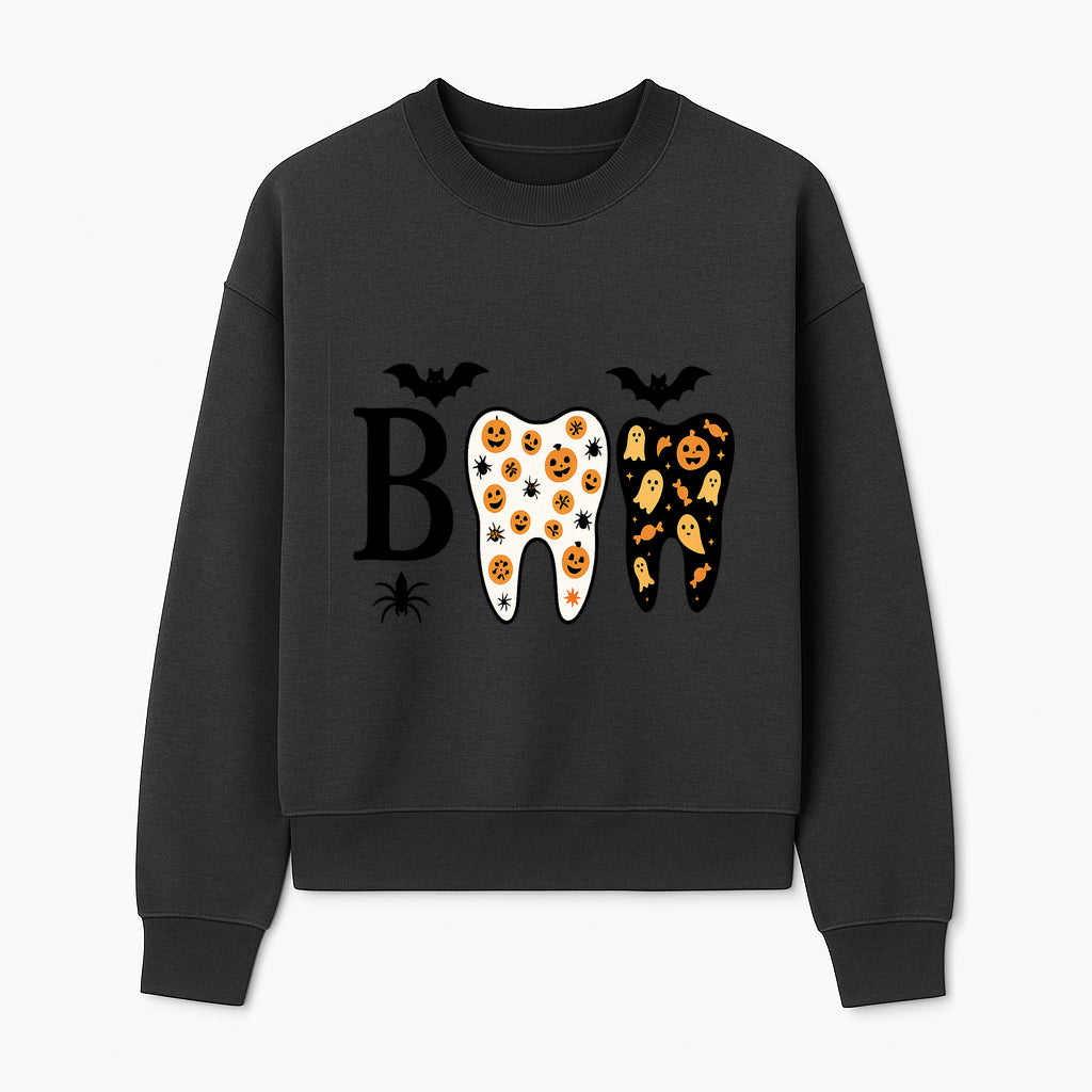 Halloween Tooth Decor: Spooky Pumpkin & Ghost Patterns, Fun Dental Theme, Perfect for Trick-or-Treat Celebrations and Parties - Sweatshirt 1758250150384.jpg