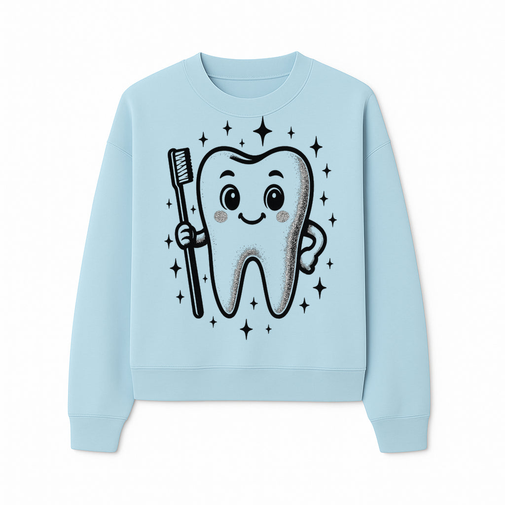 Cute Tooth Character with Toothbrush and Sparkles, Kids Dental Hygiene Art Print, Adorable Tooth Decor for Children's Room - Sweatshirt 1758250150405.jpg