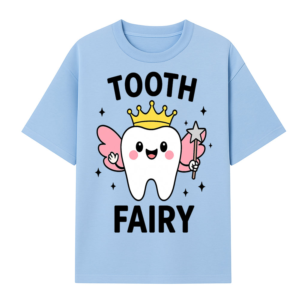 Tooth Fairy Cute Cartoon Tooth with Crown and Wand, Kids' Room Decor, Dental Theme, Children's Art, Nursery Wall Print - T-shirt 1758250150409.jpg