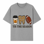 Tis the Season Fall Decor: Pumpkin Coffee, Leafy Tooth, Football Theme Gift for Dental Hygiene, Autumn Collection - T-shirt 1758250150431.jpg