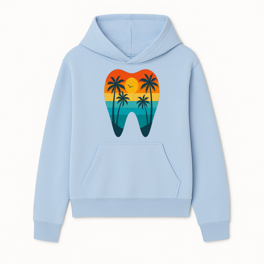 Tropical Sunset Tooth Art Print - Colorful Palm Trees Beach Design for Dental Office Decor, Dentistry Gifts, Summer Vibes - Hoodie 1758250150494.jpg