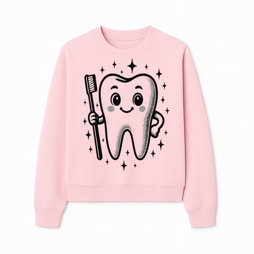 Cute Tooth Character with Toothbrush and Sparkles, Kids Dental Hygiene Art Print, Adorable Tooth Decor for Children's Room - Sweatshirt 1758250150551.jpg