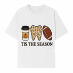 Tis the Season Fall Decor: Pumpkin Coffee, Leafy Tooth, Football Theme Gift for Dental Hygiene, Autumn Collection - T-shirt 1758250150599.jpg