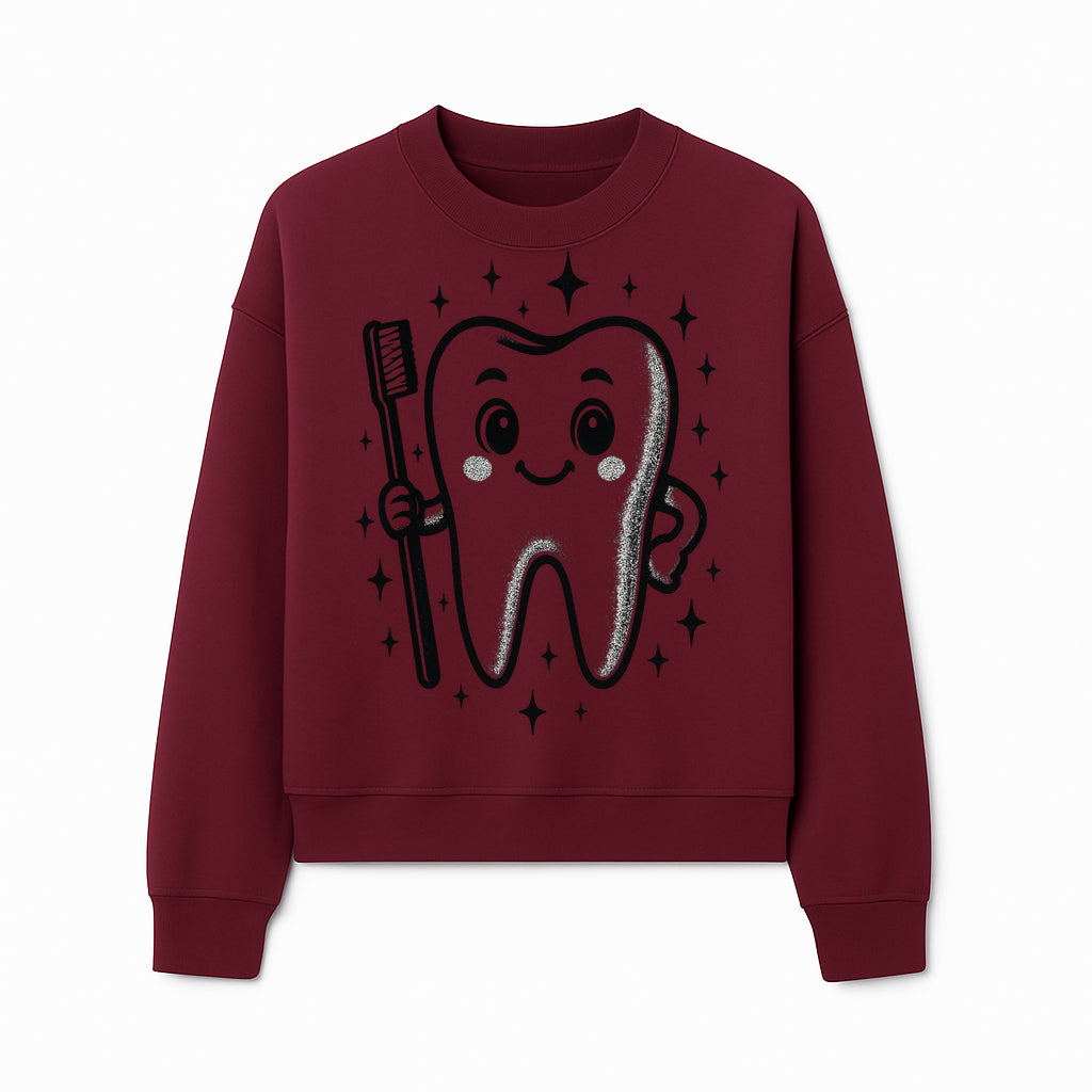 Cute Tooth Character with Toothbrush and Sparkles, Kids Dental Hygiene Art Print, Adorable Tooth Decor for Children's Room - Sweatshirt 1758250150700.jpg