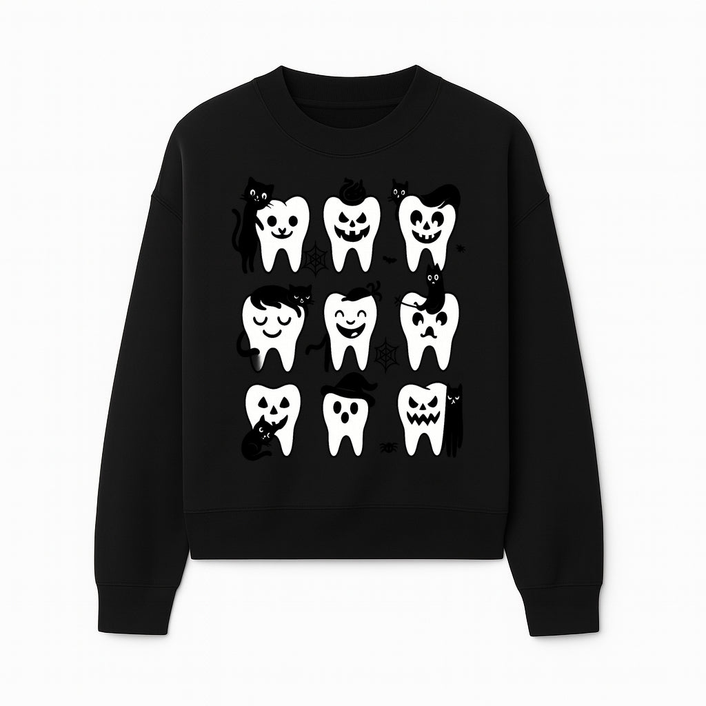 Halloween Tooth Design with Cats - Cute and Spooky Dental Art for Kids, Stickers, Apparel, and Home Decor - Sweatshirt 1758250150703.jpg