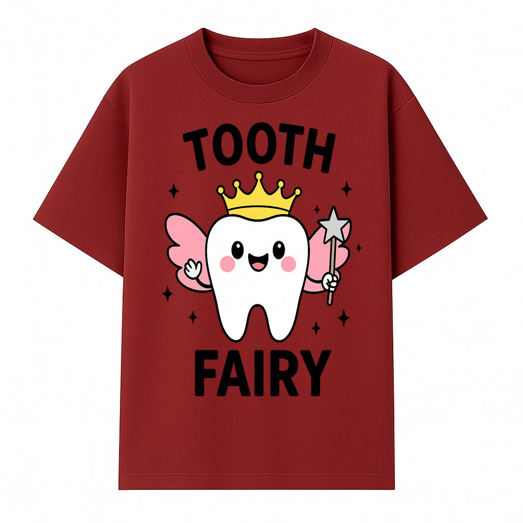 Tooth Fairy Cute Cartoon Tooth with Crown and Wand, Kids' Room Decor, Dental Theme, Children's Art, Nursery Wall Print - T-shirt 1758250150708.jpg
