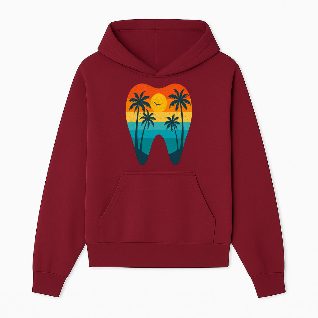 Tropical Sunset Tooth Art Print - Colorful Palm Trees Beach Design for Dental Office Decor, Dentistry Gifts, Summer Vibes - Hoodie 1758250150779.jpg