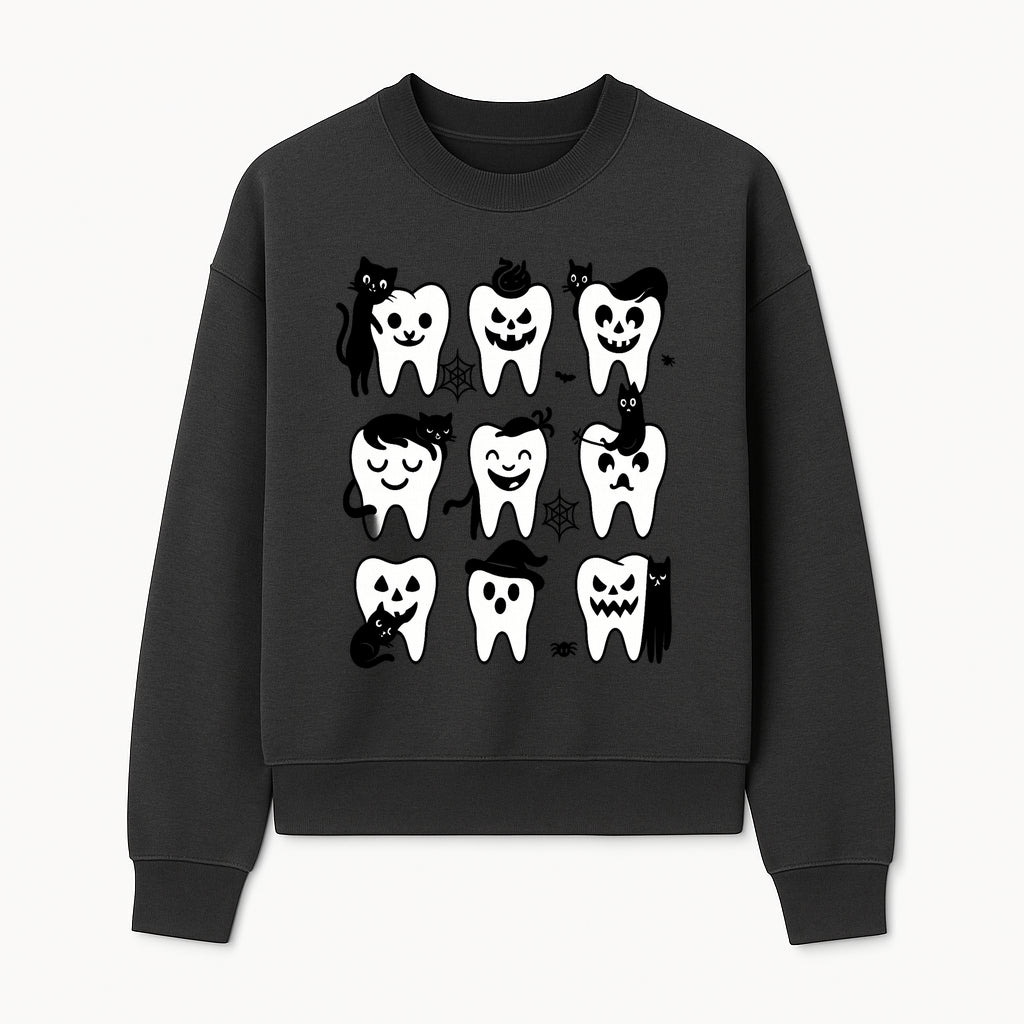 Halloween Tooth Design with Cats - Cute and Spooky Dental Art for Kids, Stickers, Apparel, and Home Decor - Sweatshirt 1758250150858.jpg