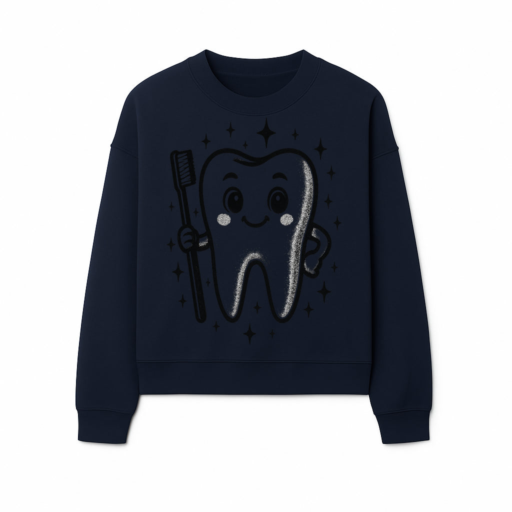 Cute Tooth Character with Toothbrush and Sparkles, Kids Dental Hygiene Art Print, Adorable Tooth Decor for Children's Room - Sweatshirt 1758250150876.jpg