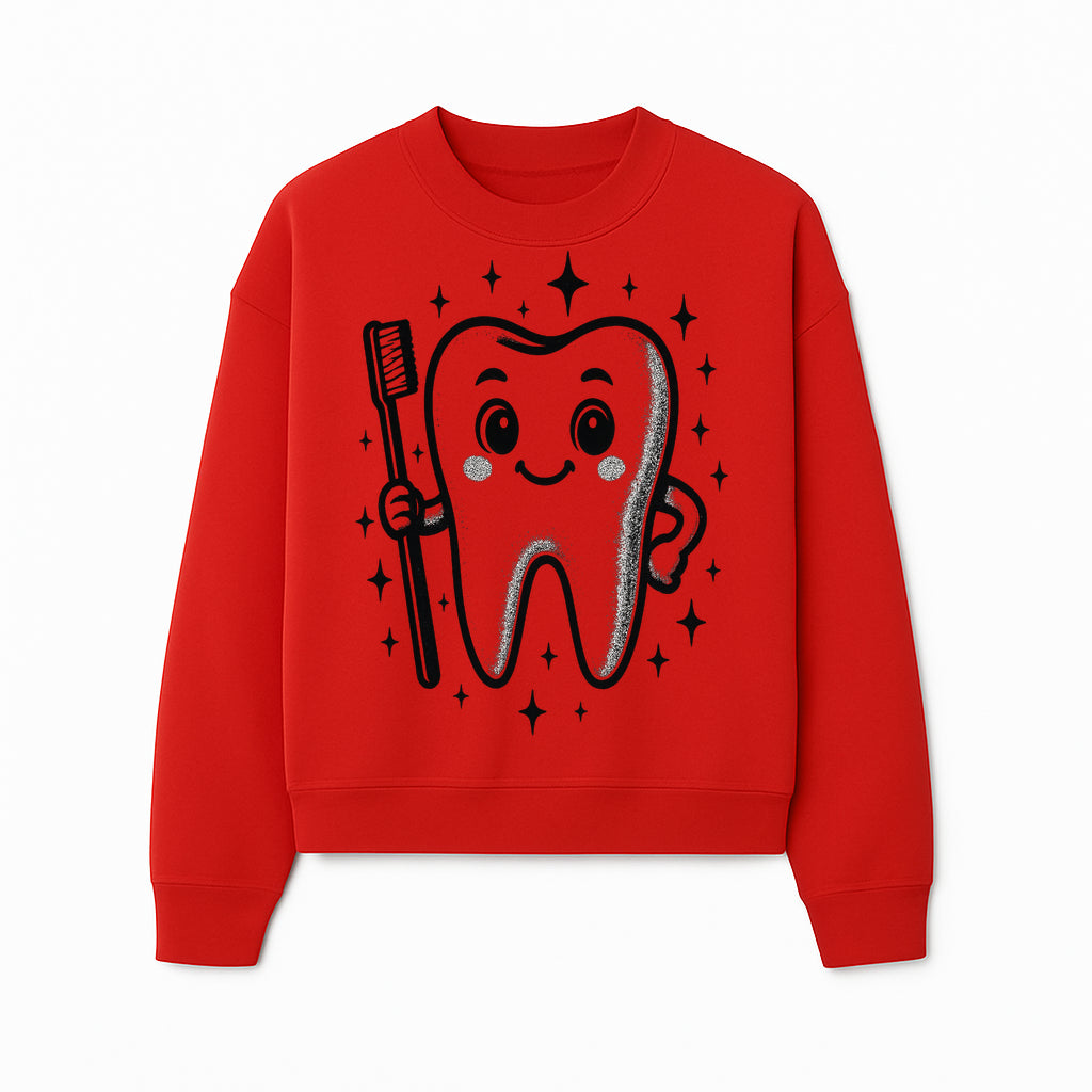 Cute Tooth Character with Toothbrush and Sparkles, Kids Dental Hygiene Art Print, Adorable Tooth Decor for Children's Room - Sweatshirt 1758250151010.jpg