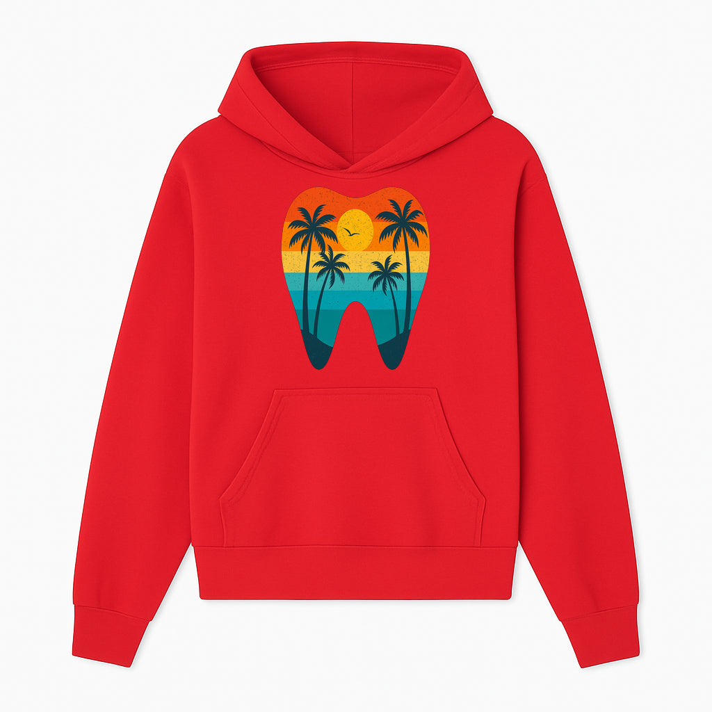 Tropical Sunset Tooth Art Print - Colorful Palm Trees Beach Design for Dental Office Decor, Dentistry Gifts, Summer Vibes - Hoodie 1758250151096.jpg