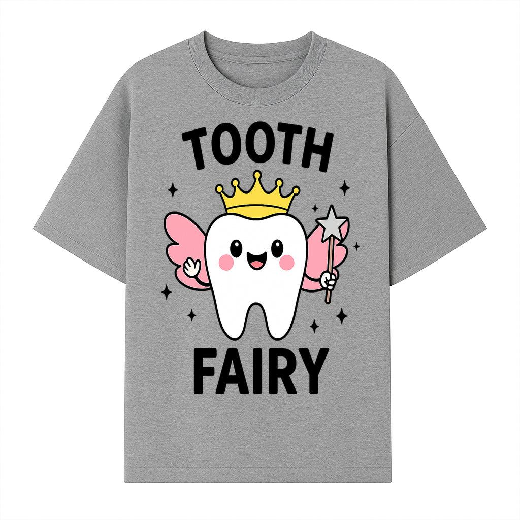 Tooth Fairy Cute Cartoon Tooth with Crown and Wand, Kids' Room Decor, Dental Theme, Children's Art, Nursery Wall Print - T-shirt 1758250151129.jpg