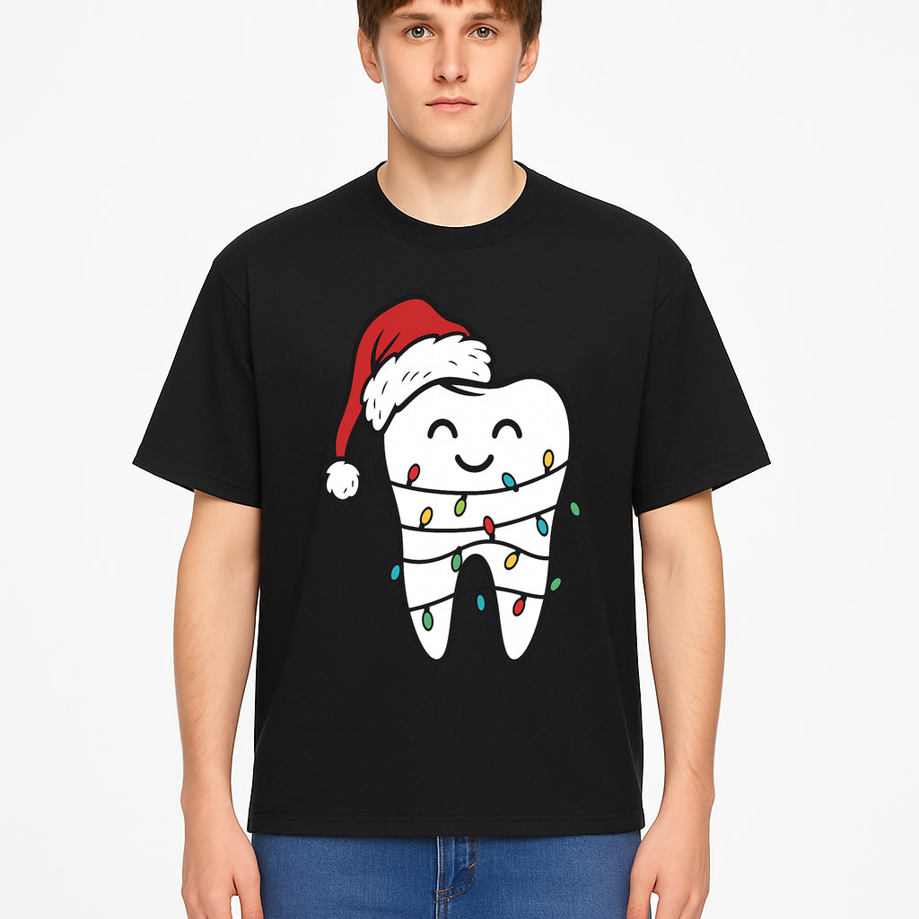 Cute Christmas Tooth Ornament with Santa Hat, Christmas Lights, Dental Holiday Decor, Funny Gift for Dentists and Tooth Lovers - T-shirt 1758250151151.jpg